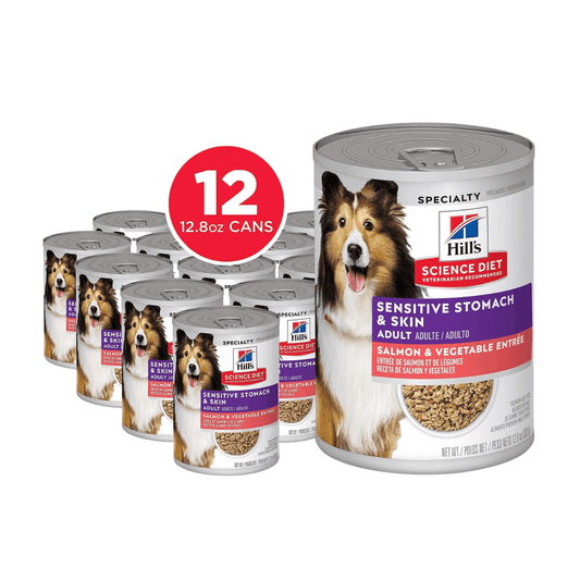 Hill's Science Diet Adult Sensitive Stomach & Skin Canned Dog Food Salmon & Vegetable Entree, 12.8 oz, 12-Pack -  Wet Dog Food Hill's Science