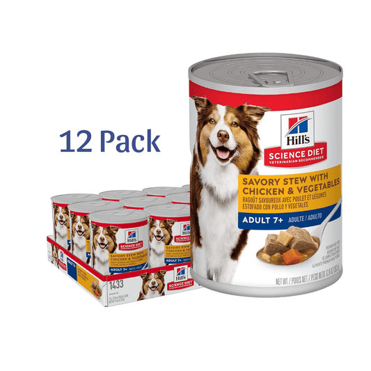 Hill's Science Diet Senior 7+ Wet Dog Food, Savory Stew With Chicken & Vegetables, 12.8 oz. Cans, 12-Pack -  Wet Dog Food Hill's Science