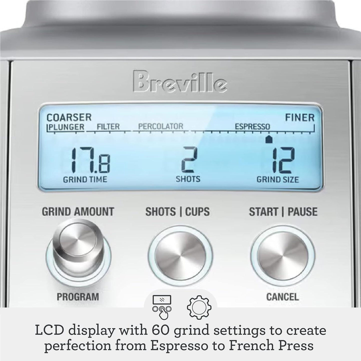 Breville Smart Grinder Pro Coffee Bean Grinder, Stainless Steel BCG820BSS
