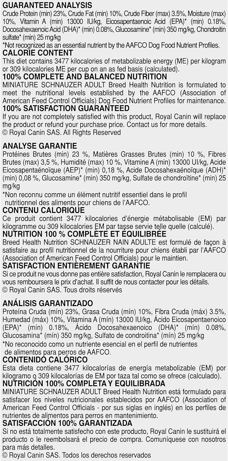 Royal Canin Miniature Schnauzer Adult Breed Specific Dry Dog Food, 10 LB -  Dry Dog Food Royal Canin