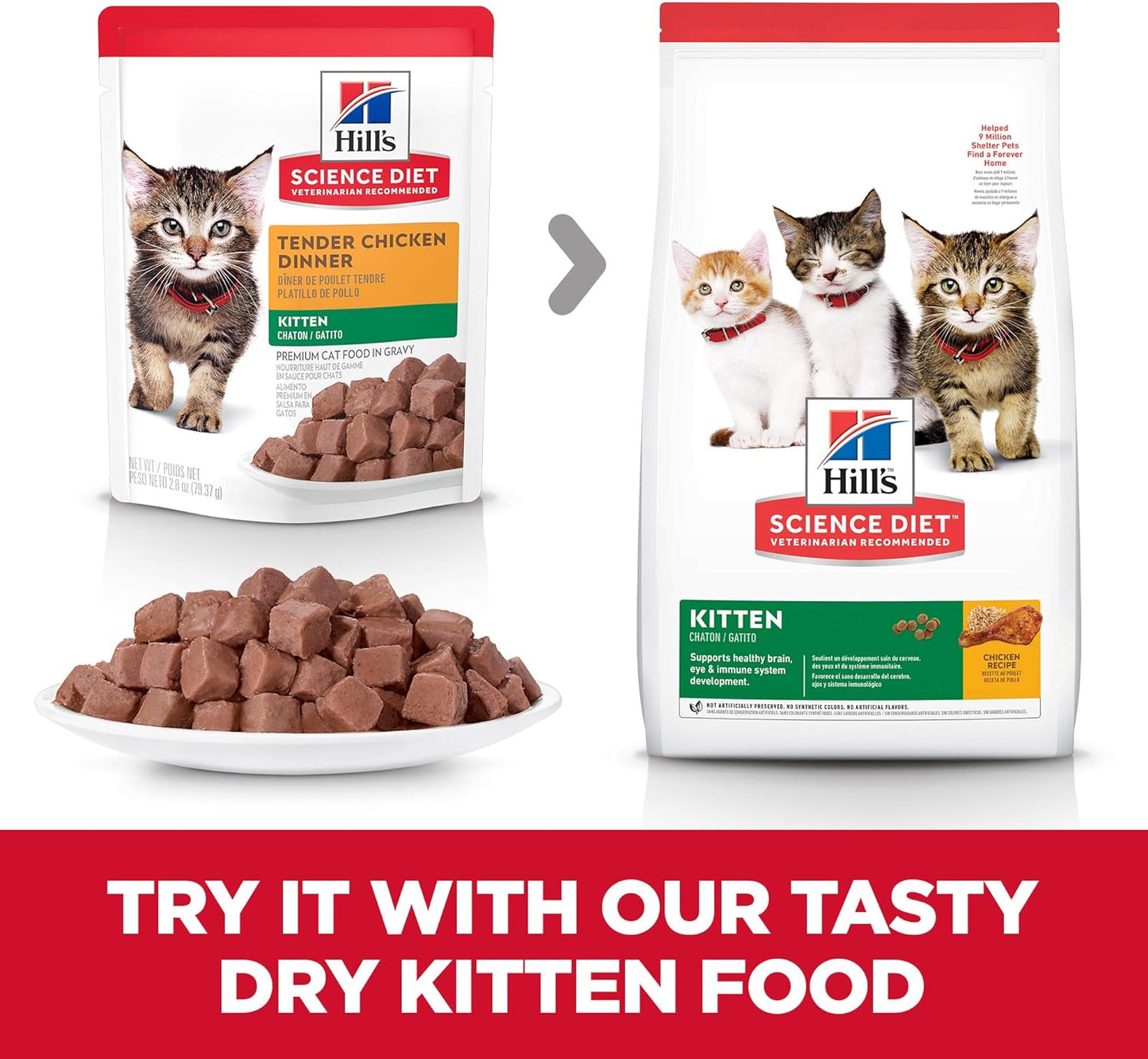 Hill's Science Diet Kitten Wet Cat Food Pouches, Chicken Recipe, 2.8 Ounce, 24-Pack -  Wet Cat Food Hill's Science