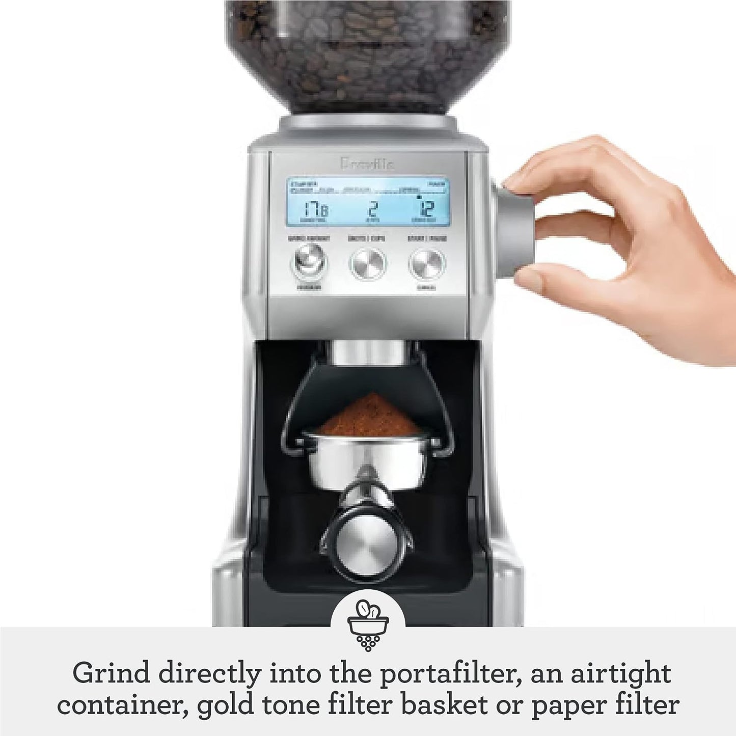Breville Smart Grinder Pro Coffee Bean Grinder, Stainless Steel BCG820BSS
