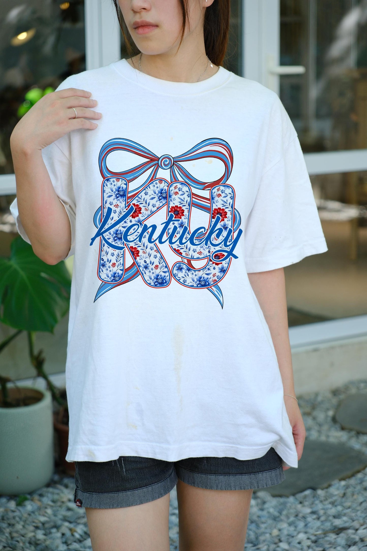 Kentucky KY Shirt Floral Patriotic Bow Gildan 5000 Tee, USA State Pride Shirt, 4th of July Gift, Kentucky Lover Shirt, Summer T-Shirt