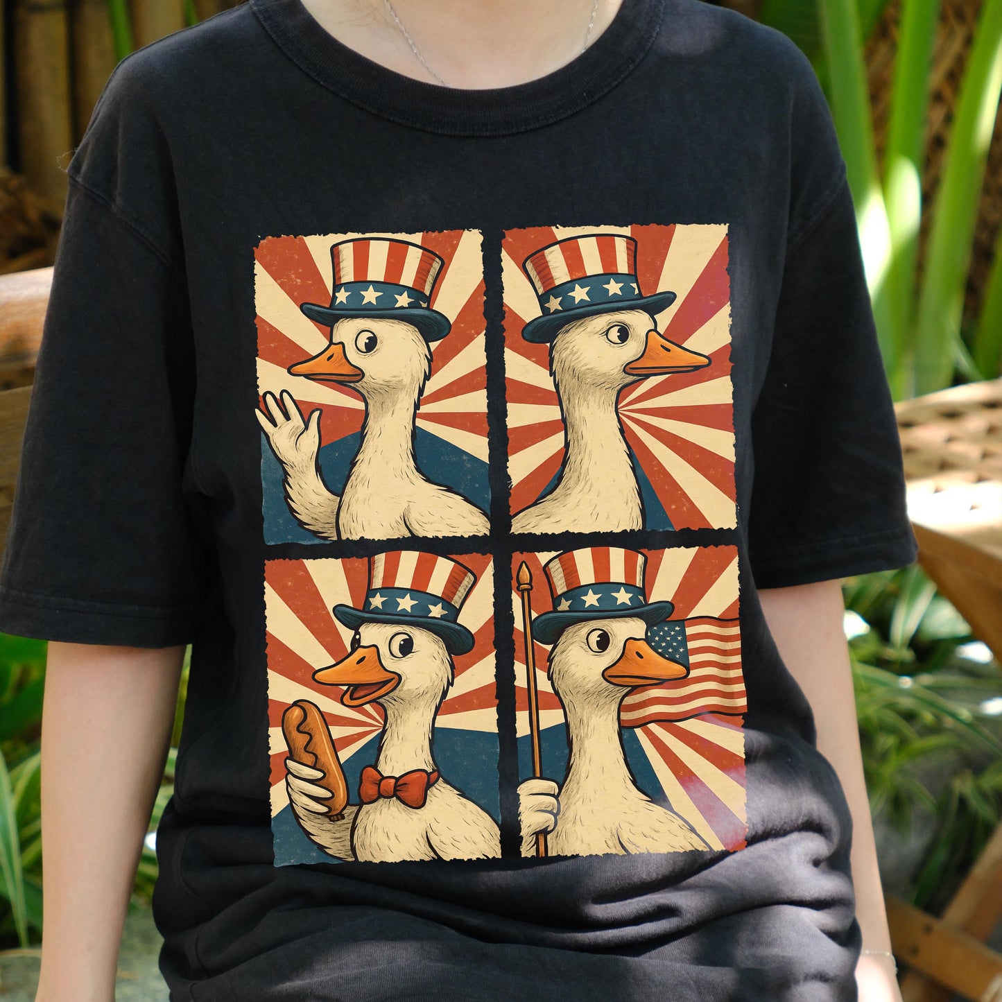 Patriotic Goose Comic Shirt, Funny 4th of July T-Shirt, USA Animal Meme Tee, Vintage Style Goose Art, Independence Day Party Outfit