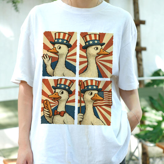 Patriotic Goose Comic Shirt, Funny 4th of July T-Shirt, USA Animal Meme Tee, Vintage Style Goose Art, Independence Day Party Outfit