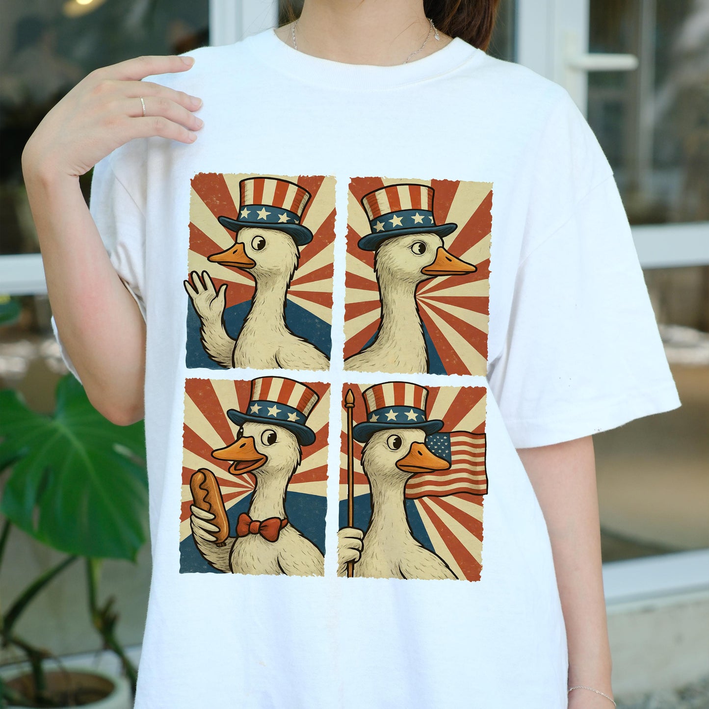 Patriotic Goose Comic Shirt, Funny 4th of July T-Shirt, USA Animal Meme Tee, Vintage Style Goose Art, Independence Day Party Outfit