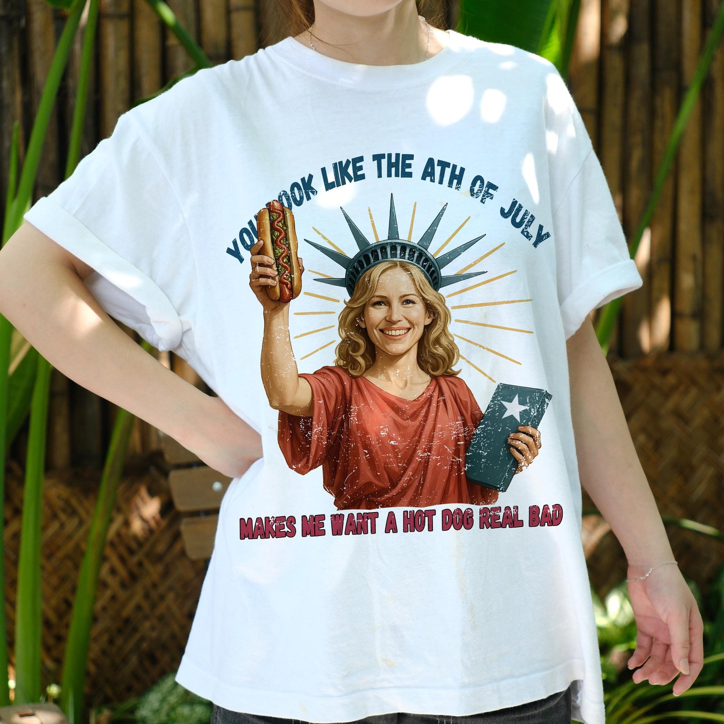 You Look Like the 4th of July Shirt, Funny Statue of Liberty Hot Dog Tee, Patriotic Meme T-Shirt, USA Independence Day Party Outfit