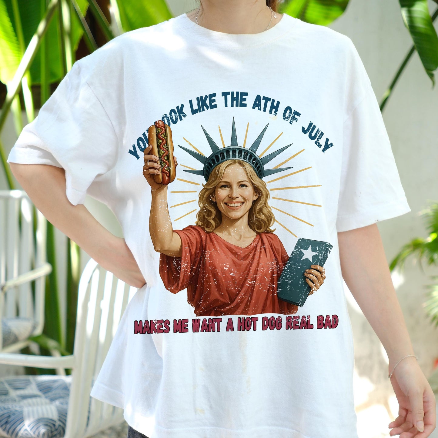 You Look Like the 4th of July Shirt, Funny Statue of Liberty Hot Dog Tee, Patriotic Meme T-Shirt, USA Independence Day Party Outfit