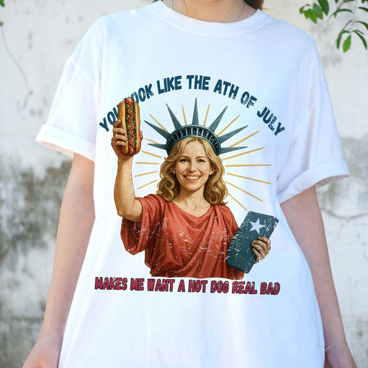 You Look Like the 4th of July Shirt, Funny Statue of Liberty Hot Dog Tee, Patriotic Meme T-Shirt, USA Independence Day Party Outfit