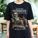 Surviving Fatherhood One Beer at a Time Shirt, Funny Dad Skeleton Tee, Patriotic Beer Lover Shirt, Best Dad Gift, 4th of July Dad Tee