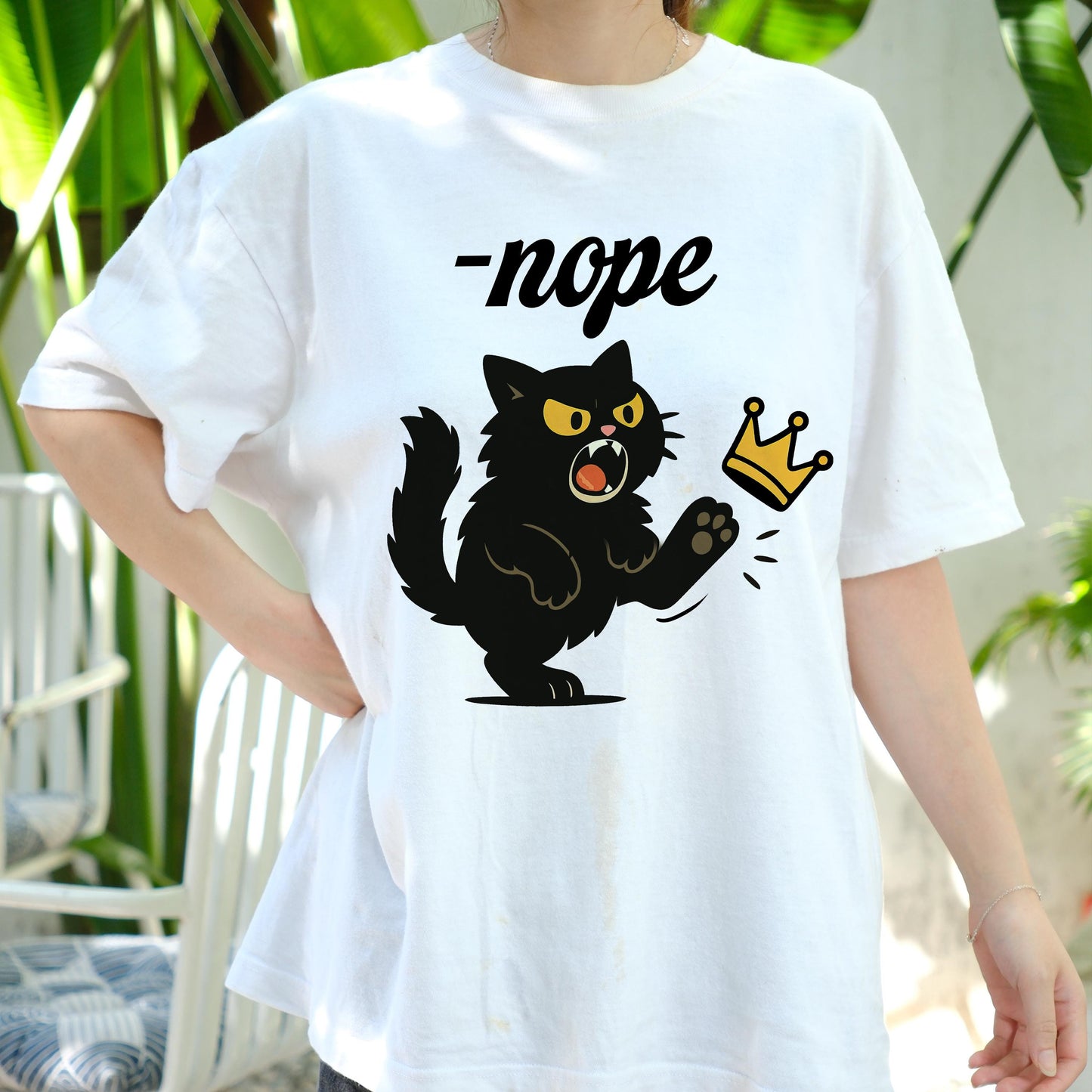 Nope Angry Cat Shirt, Funny Black Cat Meme Tee, Sassy Kitty T-Shirt with Crown, Cute Pet Lover Gift, Anti Princess Aesthetic Top