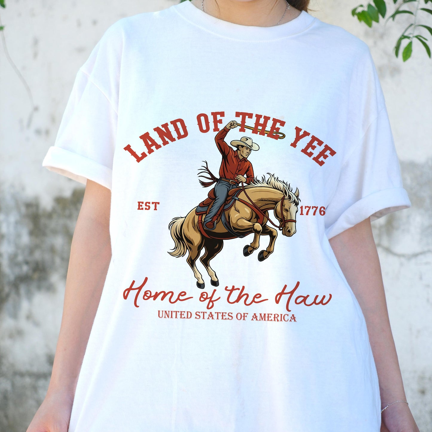 Land of the Yee Home of the Haw Shirt, Funny Cowboy USA Tee, 4th of July Western T-Shirt, Patriotic Rodeo Shirt, Country Style Gift