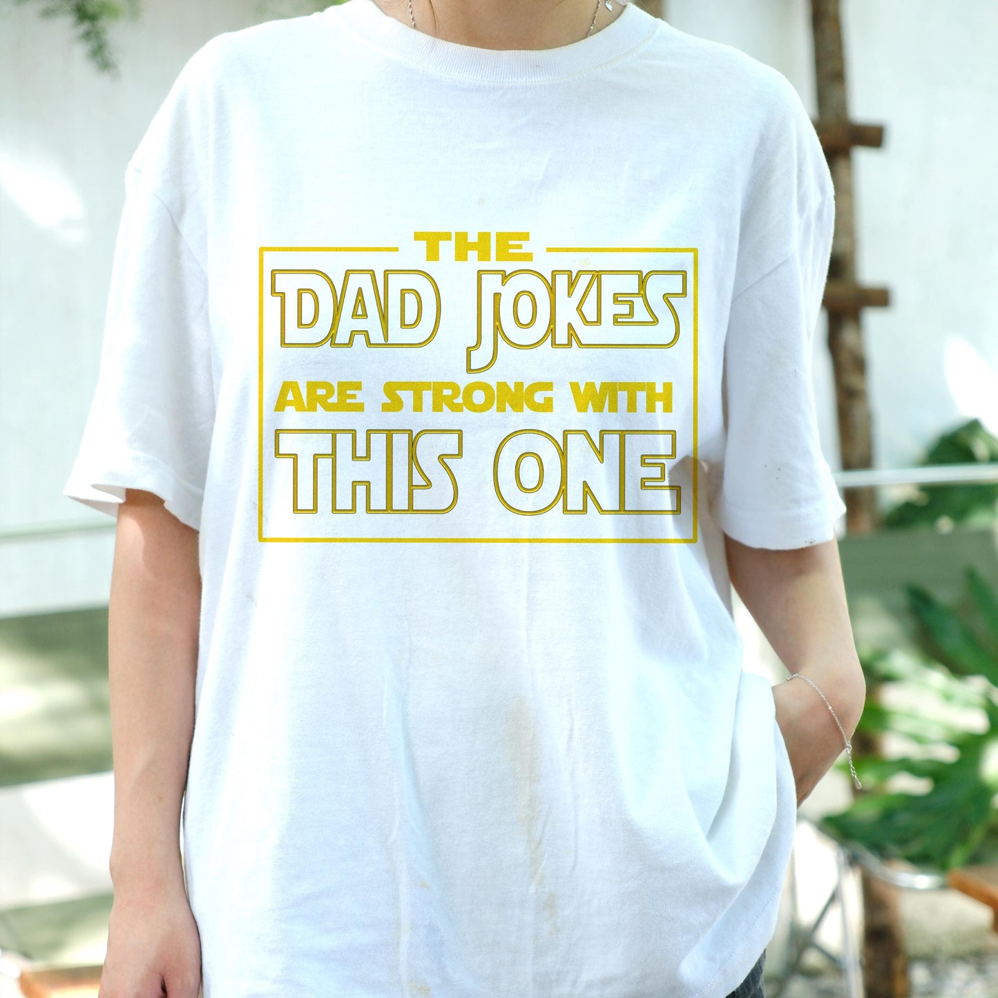 Dad Jokes Are Strong With This One Shirt, Funny Sci-Fi Themed Dad Tee, Nerdy Father’s Day Gift, Geeky Star Pun T-Shirt for Him