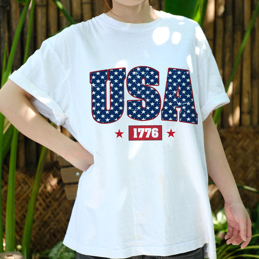 USA 1776 Shirt, Patriotic American Flag Stars Tee, Vintage 4th of July T-Shirt, Independence Day Outfit, Freedom Graphic USA Top