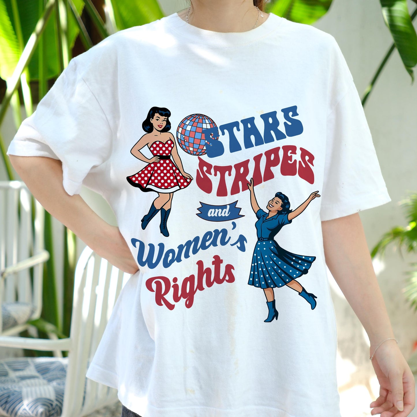 Stars Stripes and Women’s Rights Shirt, Retro Feminist USA Tee, Patriotic 4th of July Pinup T-Shirt, Girl Power Independence Day Top