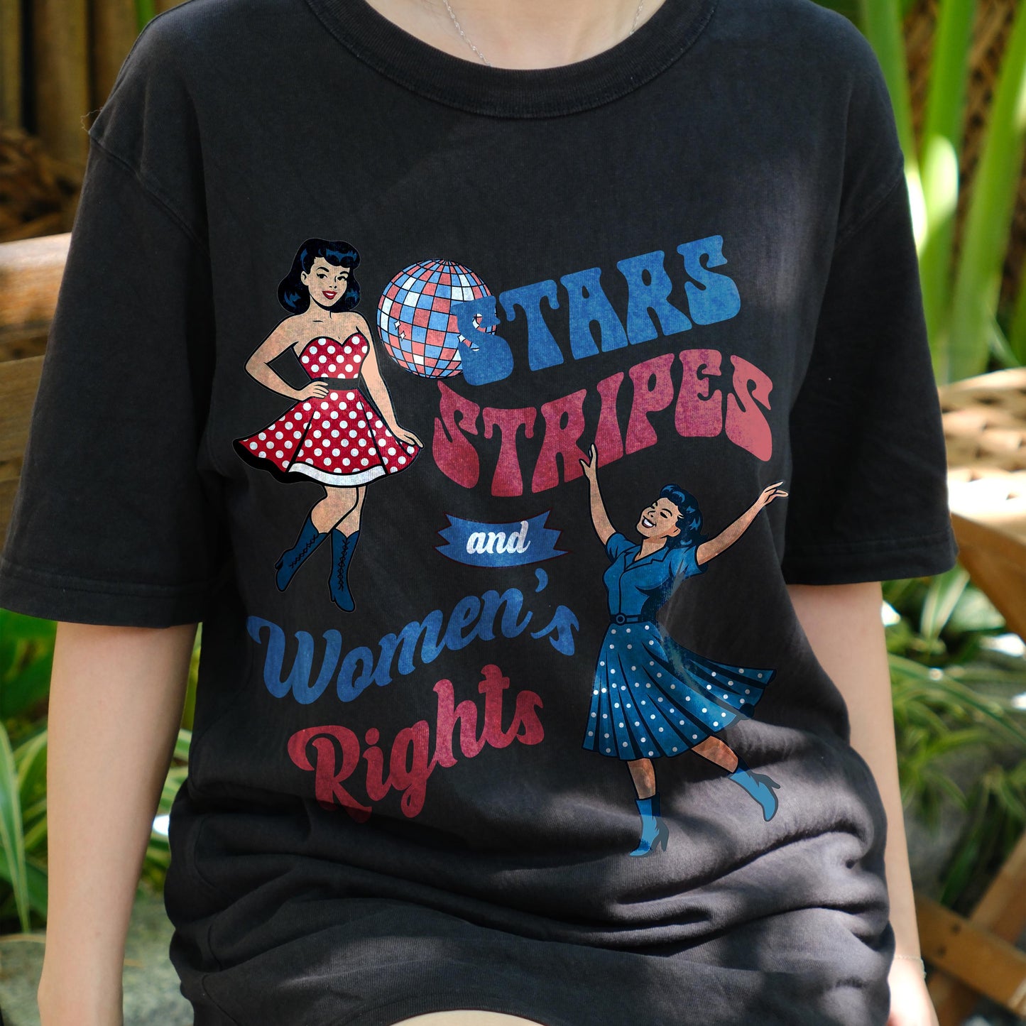 Stars Stripes and Women’s Rights Shirt, Retro Feminist USA Tee, Patriotic 4th of July Pinup T-Shirt, Girl Power Independence Day Top