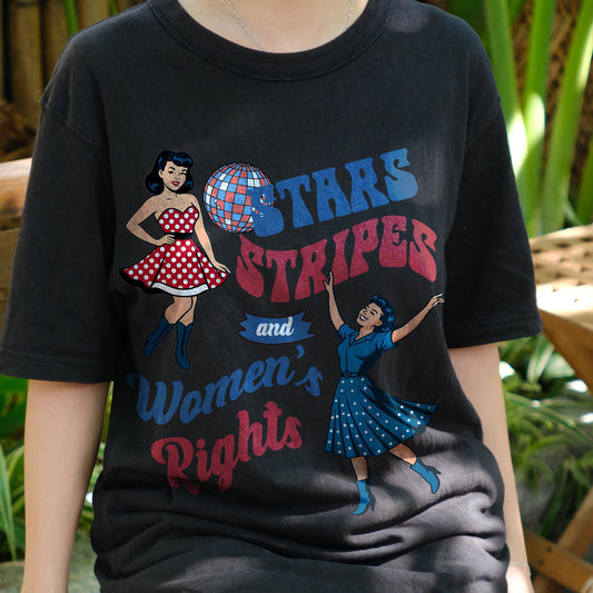 Stars Stripes and Women’s Rights Shirt, Retro Feminist USA Tee, Patriotic 4th of July Pinup T-Shirt, Girl Power Independence Day Top