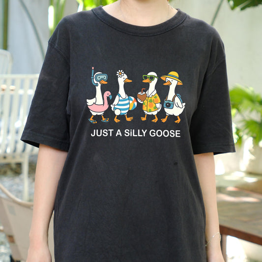 Just a Silly Goose Shirt Funny Summer Duck T-Shirt, Cute Animal Vacation Tee, Beach Goose Aesthetic Shirt, Cottagecore Humor Top