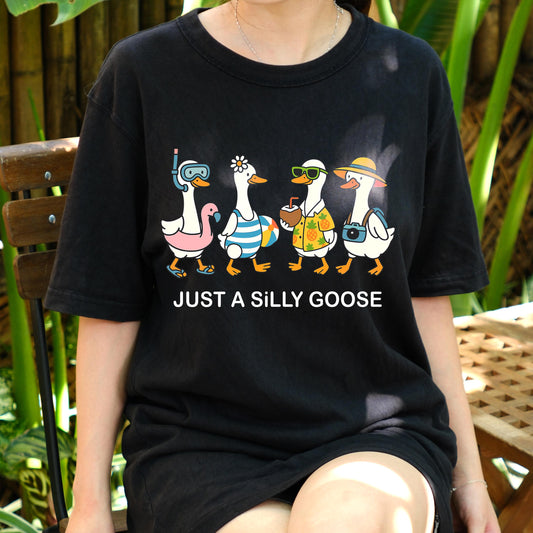 Just a Silly Goose Shirt Funny Summer Duck T-Shirt, Cute Animal Vacation Tee, Beach Goose Aesthetic Shirt, Cottagecore Humor Top