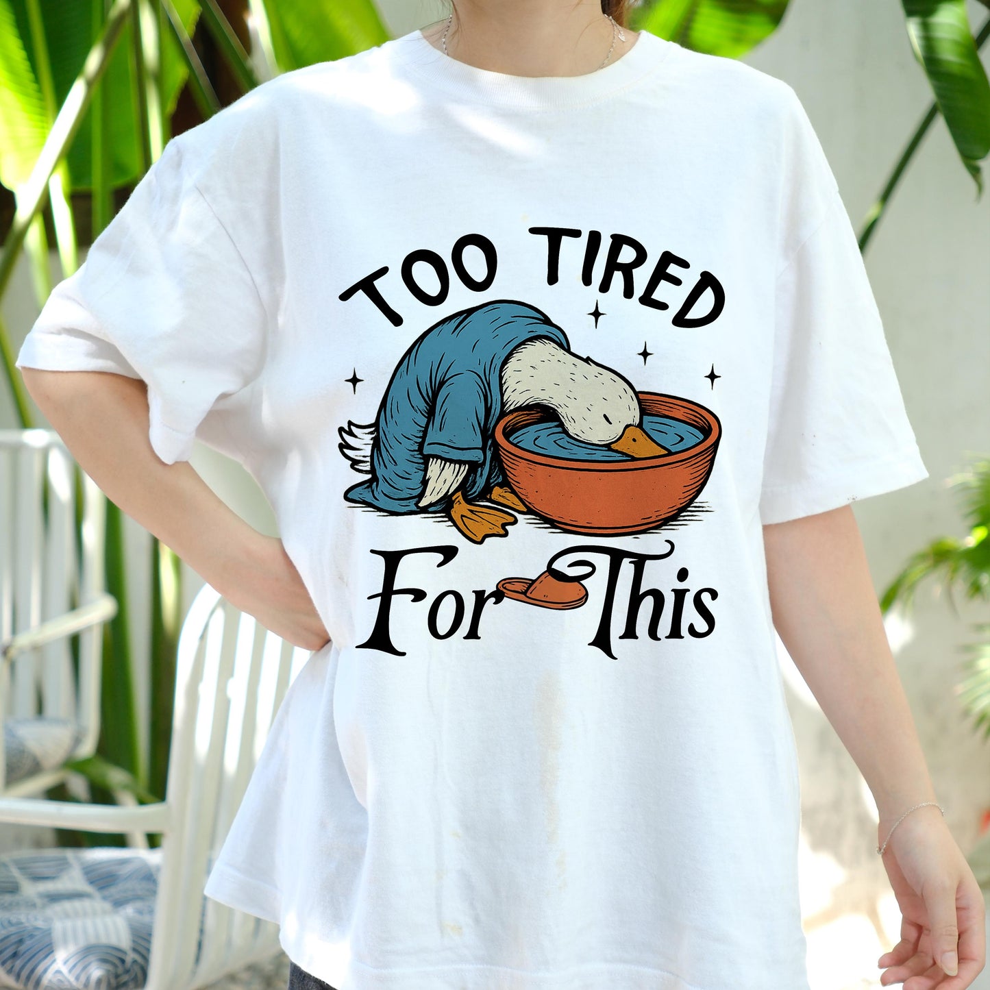 Too Tired For This Duck Shirt, Funny Lazy Duck T-shirt for Men Women, Exhausted Bird Humor Tee, Sleepy Mood Shirt, Cute Animal Gift