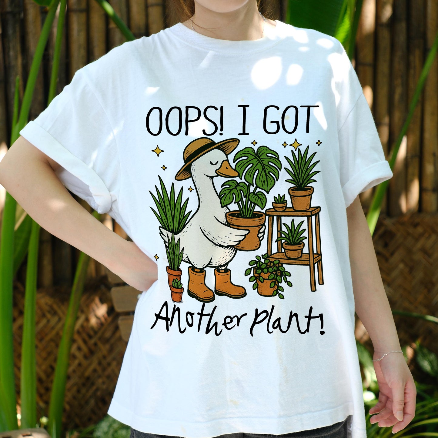 Oops I Got Another Plant Shirt, Funny Goose Plant Lover Tee, Indoor Gardening T-Shirt, Cute Monstera Gift for Plant Moms & Dads