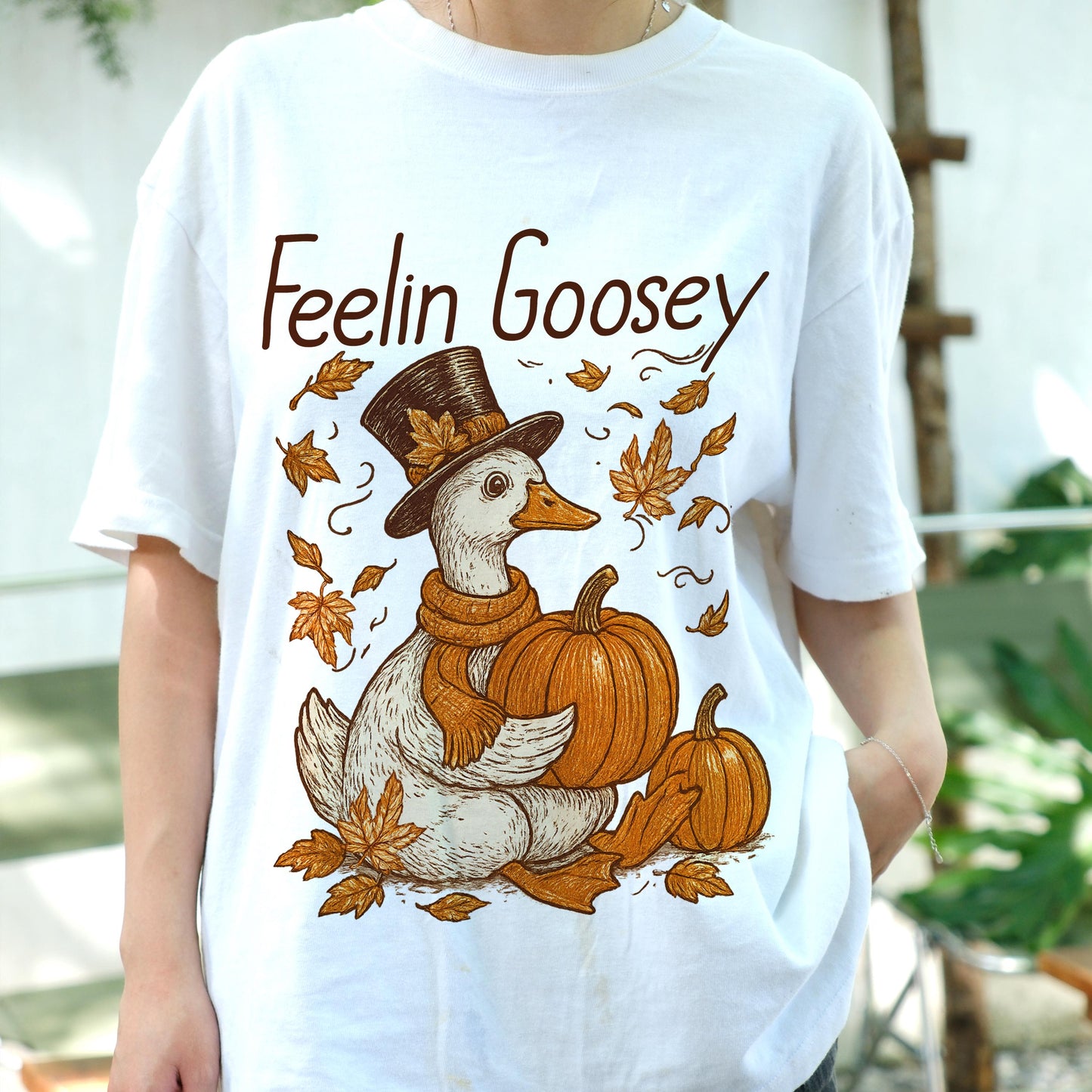 Feelin Goosey Shirt, Funny Fall Duck T-Shirt, Cute Autumn Pumpkin Tee, Thanksgiving Goose Shirt, Vintage Fall Humor Shirt Gift