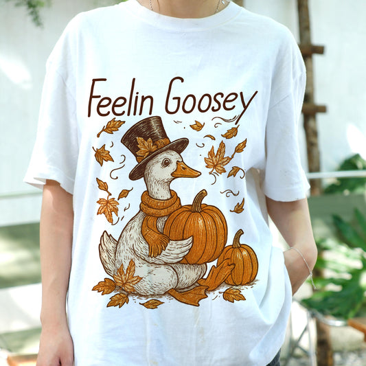 Feelin Goosey Shirt, Funny Fall Duck T-Shirt, Cute Autumn Pumpkin Tee, Thanksgiving Goose Shirt, Vintage Fall Humor Shirt Gift