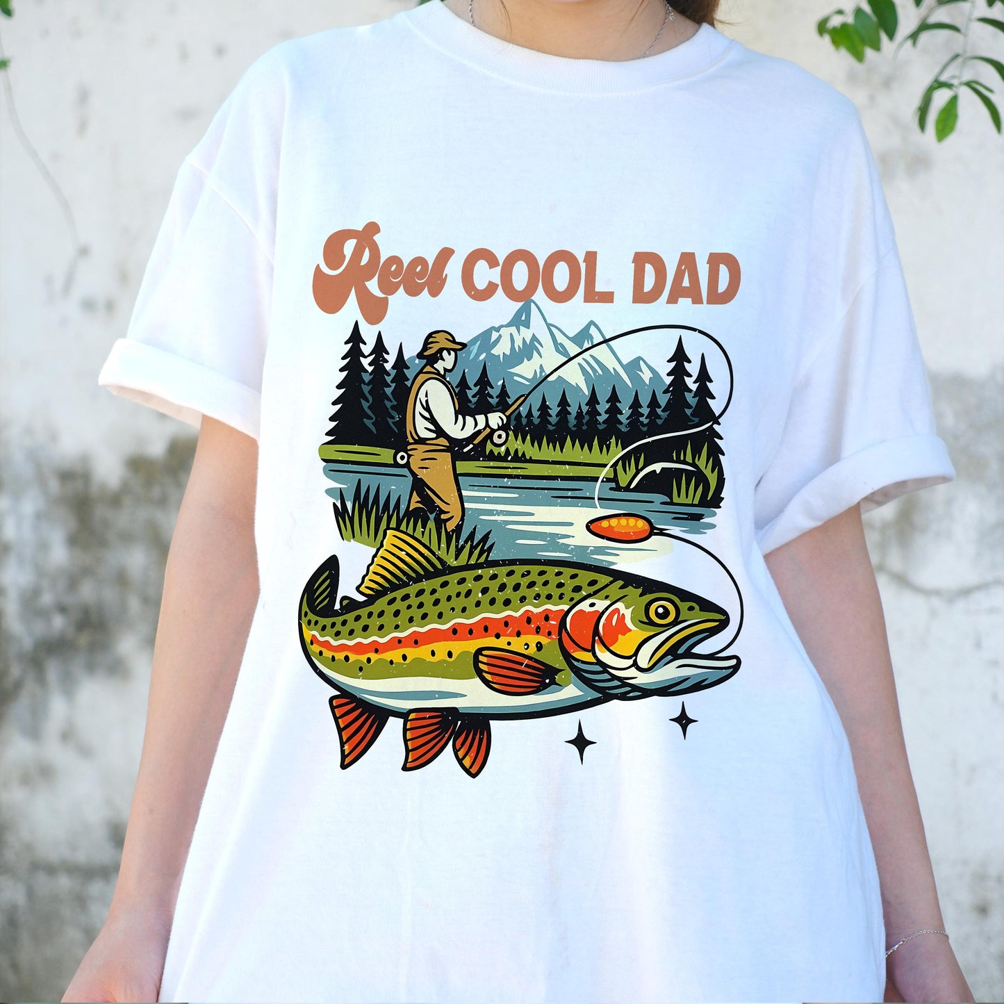 Reel Cool Dad Fishing Shirt, Funny Father's Day Gift for Dad, Trout Fisherman Tee, Outdoor Fisher Dad T-Shirt, Lake Fishing Apparel