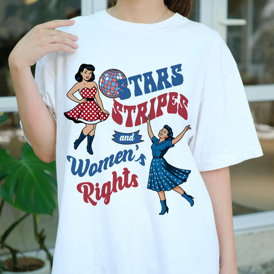 Stars Stripes and Women's Rights Shirt, Retro Feminist Tee, 4th of July Vintage Girl Power Shirt, Independence Day Equality T-Shirt