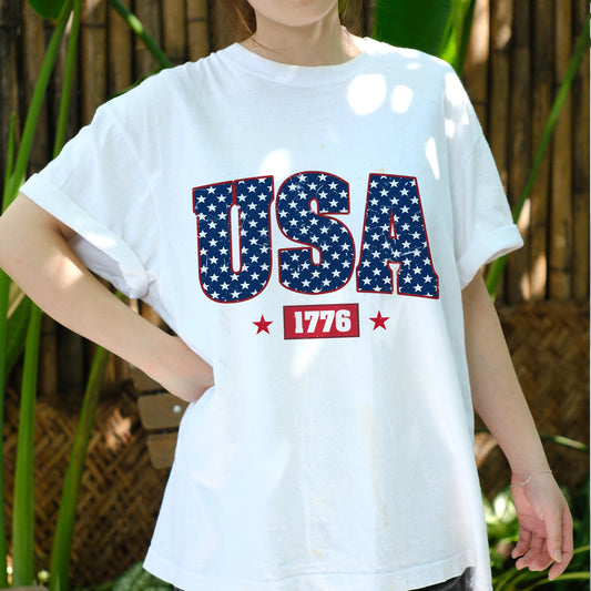 USA 1776 Shirt, American Flag Stars Independence Day Tee, Patriotic Fourth of July T-Shirt, Vintage USA Pride Gift for Men Women