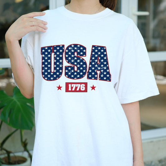 USA 1776 Shirt, American Flag Stars Independence Day Tee, Patriotic Fourth of July T-Shirt, Vintage USA Pride Gift for Men Women