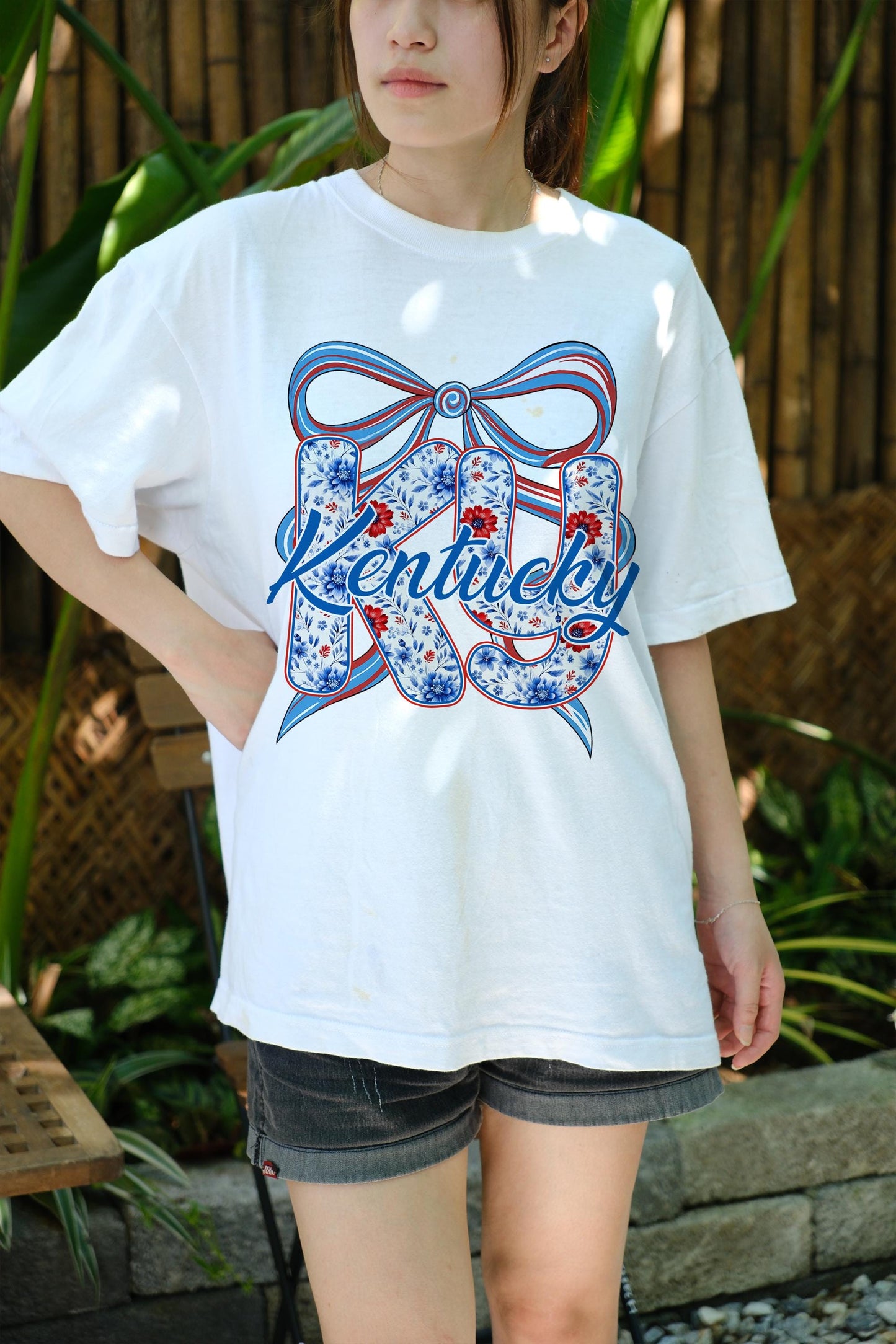 Kentucky KY Shirt Floral Patriotic Bow Gildan 5000 Tee, USA State Pride Shirt, 4th of July Gift, Kentucky Lover Shirt, Summer T-Shirt
