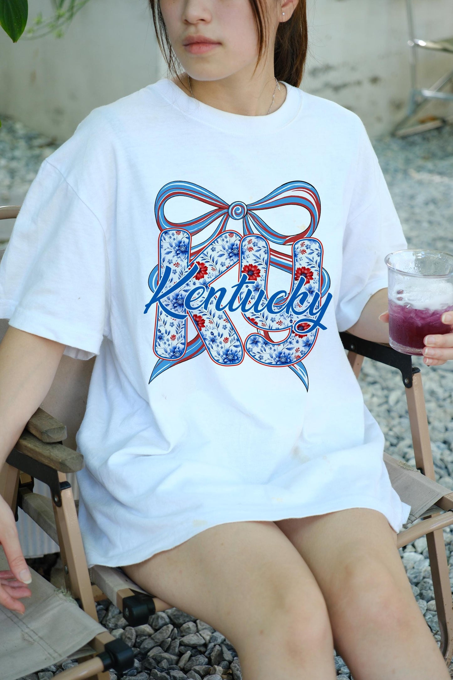 Kentucky KY Shirt Floral Patriotic Bow Gildan 5000 Tee, USA State Pride Shirt, 4th of July Gift, Kentucky Lover Shirt, Summer T-Shirt