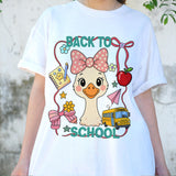 Cute Back to School Duck Shirt, Kawaii Pink Bow Goose Tee for Girls, Teacher Student First Day Shirt, Kids School Bus Graphic T-shirt
