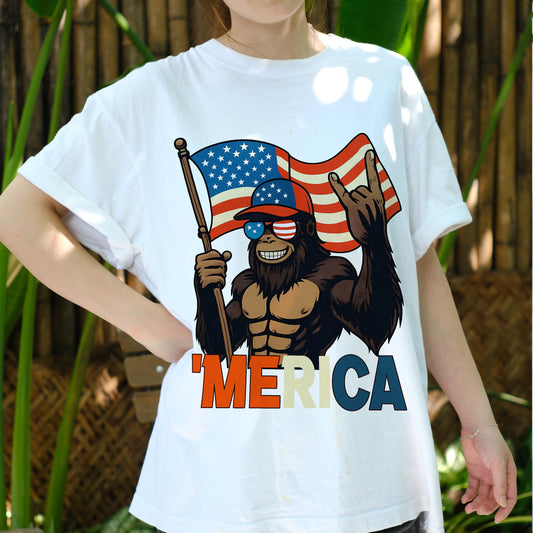 Funny Gorilla USA Shirt, Patriotic July 4th Muscle Ape Tee, 'Merica American Flag T-Shirt, Independence Day Party Shirt for Men Women