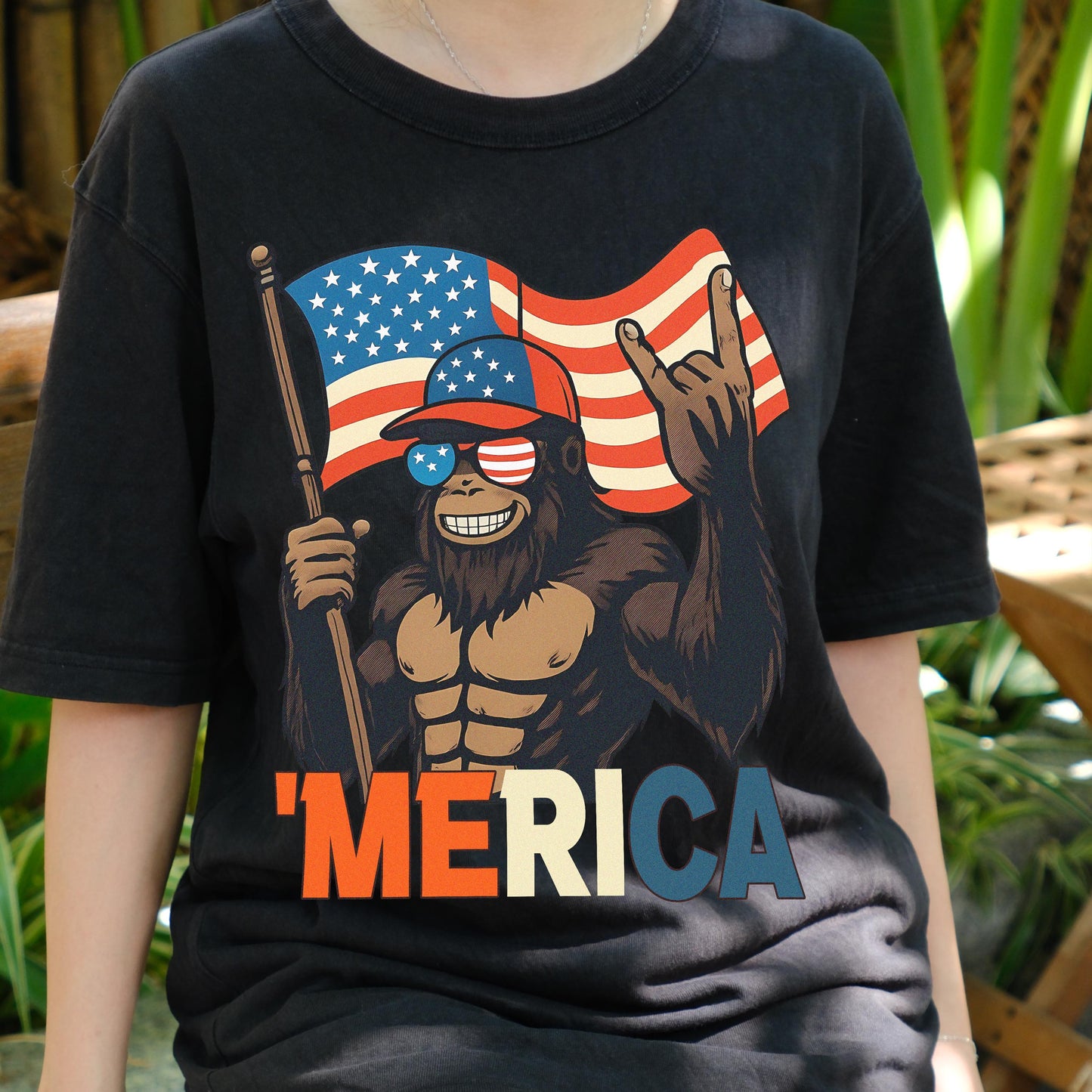 Funny Gorilla USA Shirt, Patriotic July 4th Muscle Ape Tee, 'Merica American Flag T-Shirt, Independence Day Party Shirt for Men Women