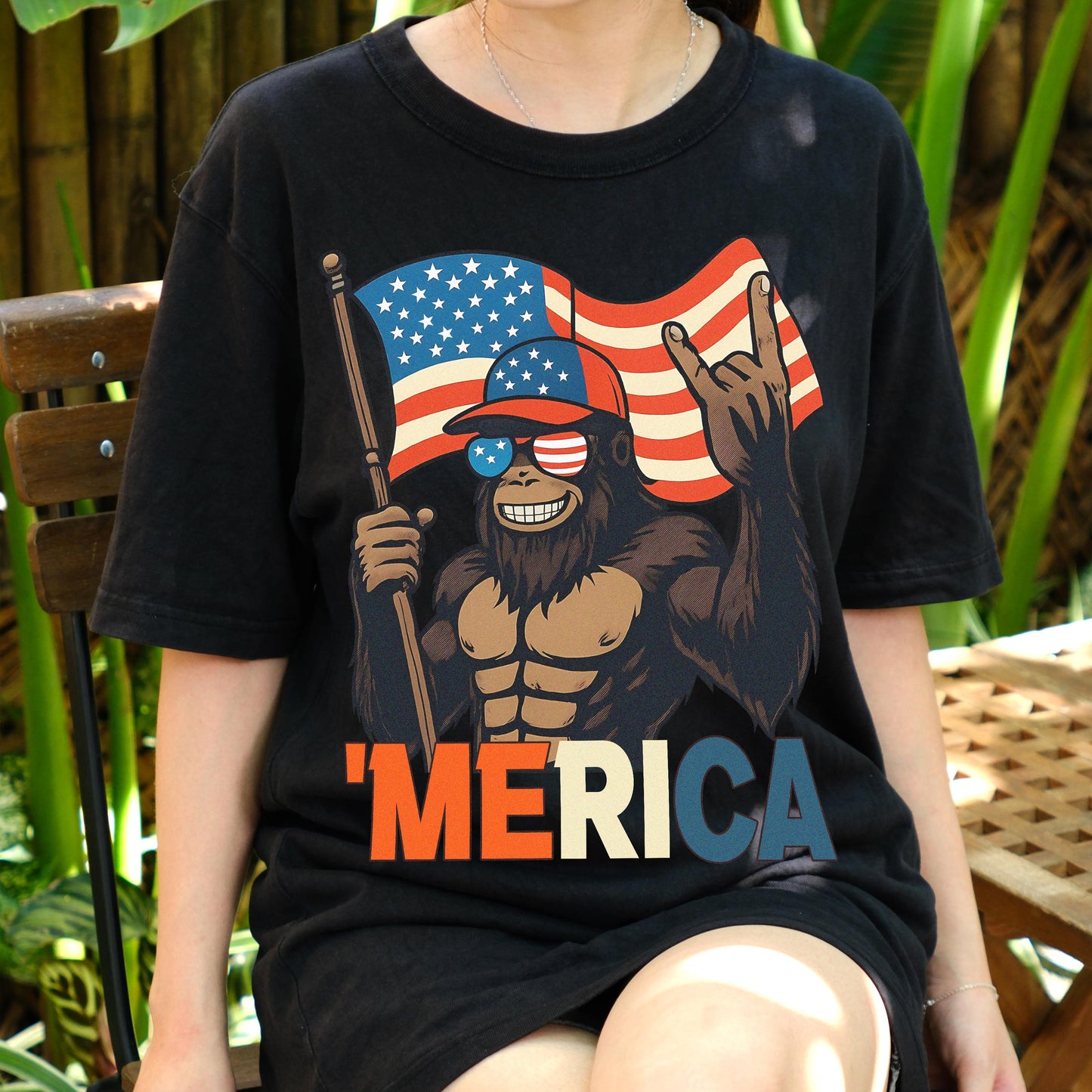 Funny Gorilla USA Shirt, Patriotic July 4th Muscle Ape Tee, 'Merica American Flag T-Shirt, Independence Day Party Shirt for Men Women
