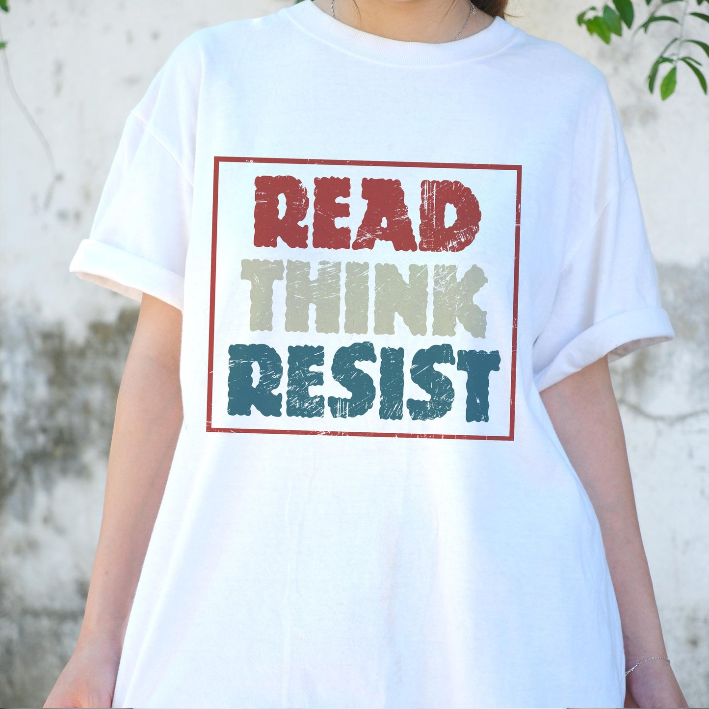 Read Think Resist Shirt, Retro Political Activism Tee, Thought Provoking Protest T-Shirt, Anti-Authoritarian Book Lover Gift