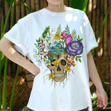 Floral Skull Shirt, Gothic Botanical Skull T-Shirt, Vintage Flowers and Mushrooms Tee, Dark Aesthetic Boho Nature Art Gift Tee