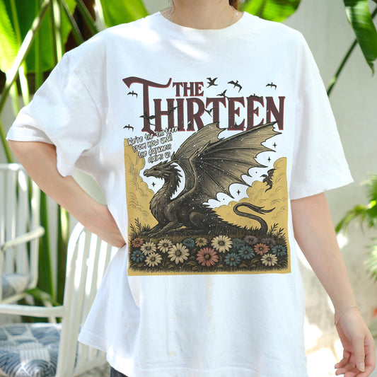 The Thirteen Dragon Shirt, Gothic Fantasy T-Shirt, Dark Medieval Dragon Tee, Floral Mythical Creature Shirt, Vintage Fantasy Graphic Tee