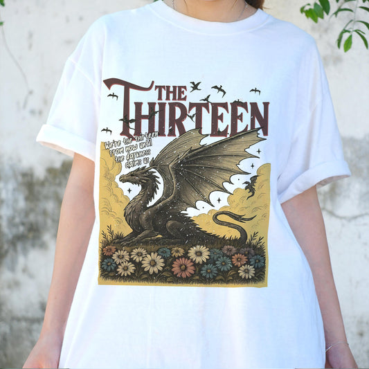 The Thirteen Dragon Shirt, Gothic Fantasy T-Shirt, Dark Medieval Dragon Tee, Floral Mythical Creature Shirt, Vintage Fantasy Graphic Tee