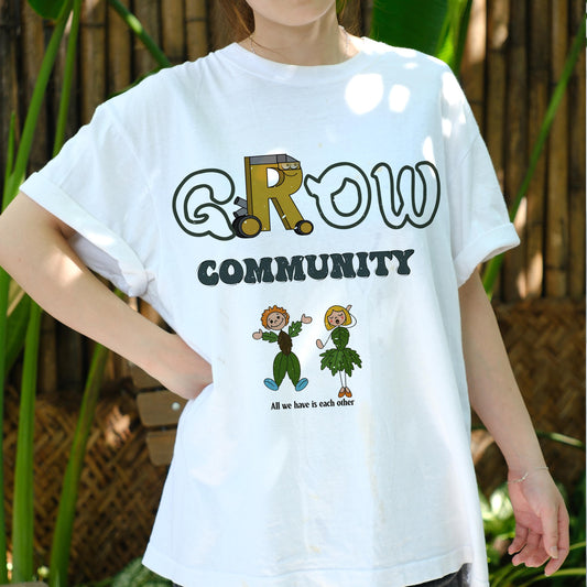 GROW Community Shirt, Cute Eco Friendly Graphic Tee, Nature Lovers T-Shirt, Sustainable Living Message Shirt, Plant People Cartoon Tee
