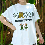 GROW Community Shirt, Cute Eco Friendly Graphic Tee, Nature Lovers T-Shirt, Sustainable Living Message Shirt, Plant People Cartoon Tee