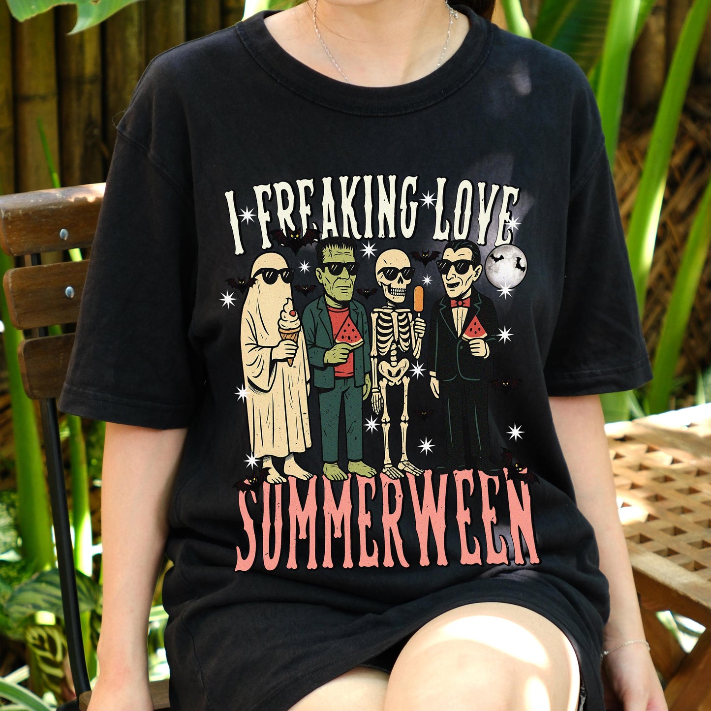 I Freaking Love Summerween Shirt, Funny Halloween Summer Tee, Spooky Monster Beach Shirt, Retro Skeleton Ice Cream T-Shirt, Fallween Vibe