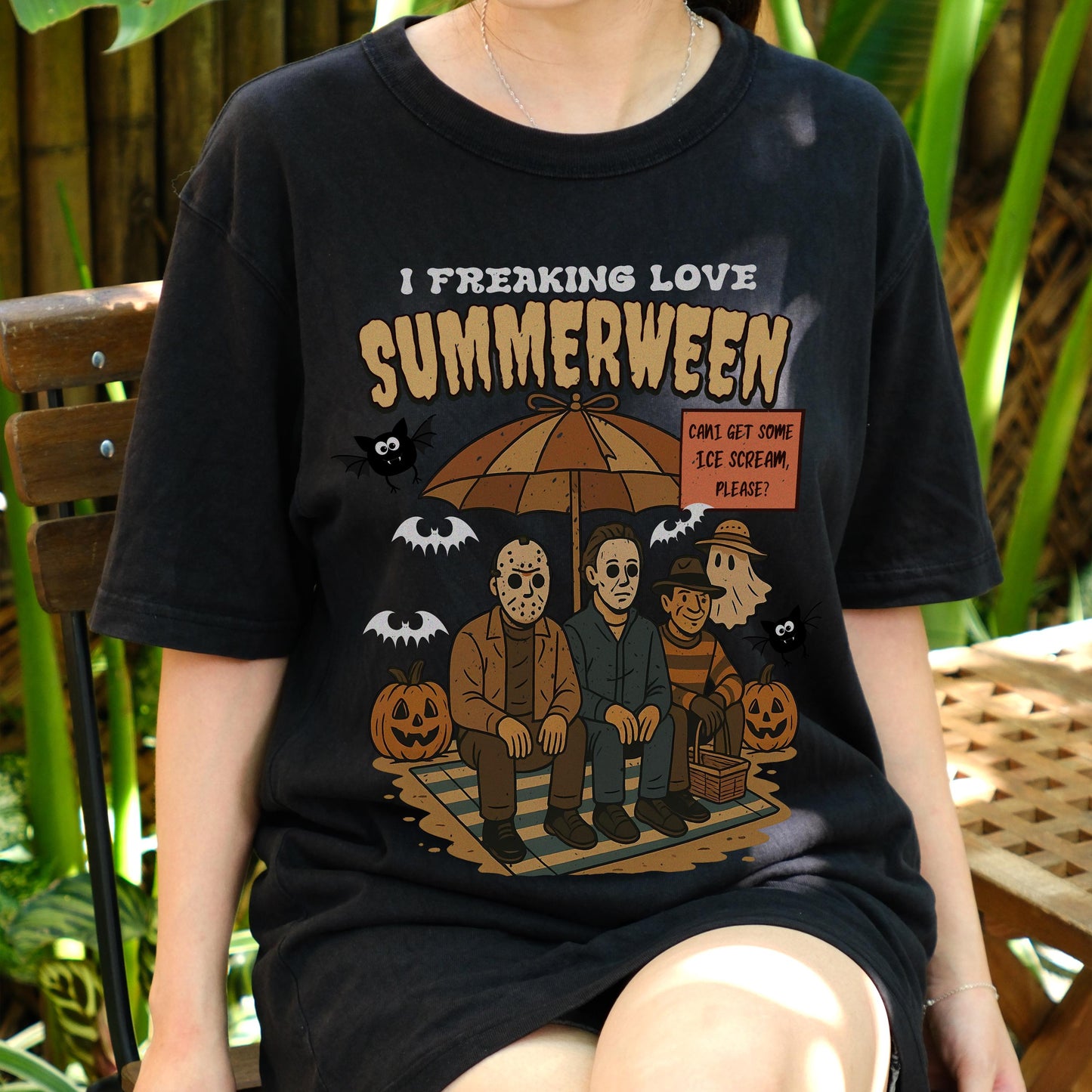 I Freaking Love Summerween Shirt, Funny Horror Character Tee, Halloween in Summer T-Shirt, Retro Slasher Ice Cream Shirt, Spooky Beach Tee