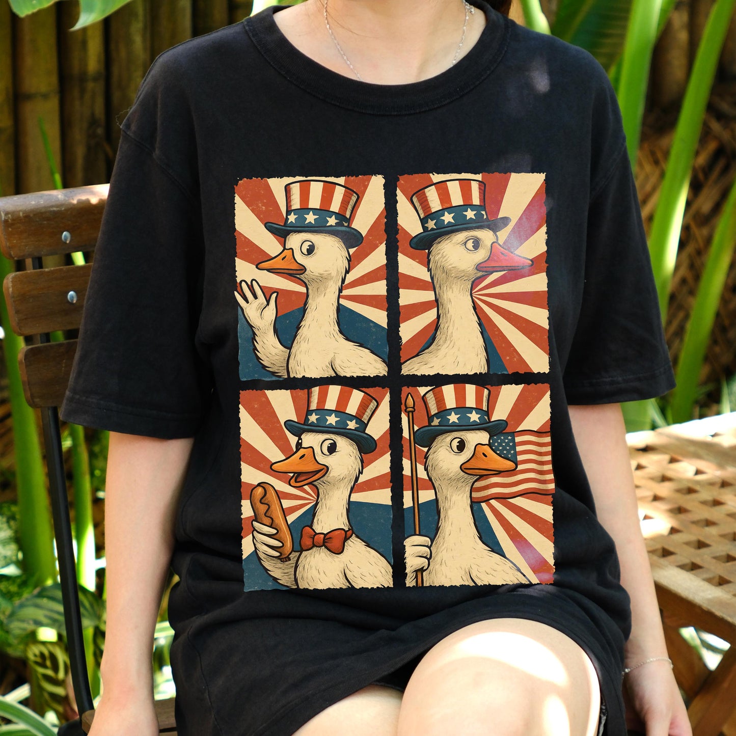 Patriotic Goose Comic Shirt, Funny 4th of July T-Shirt, USA Animal Meme Tee, Vintage Style Goose Art, Independence Day Party Outfit
