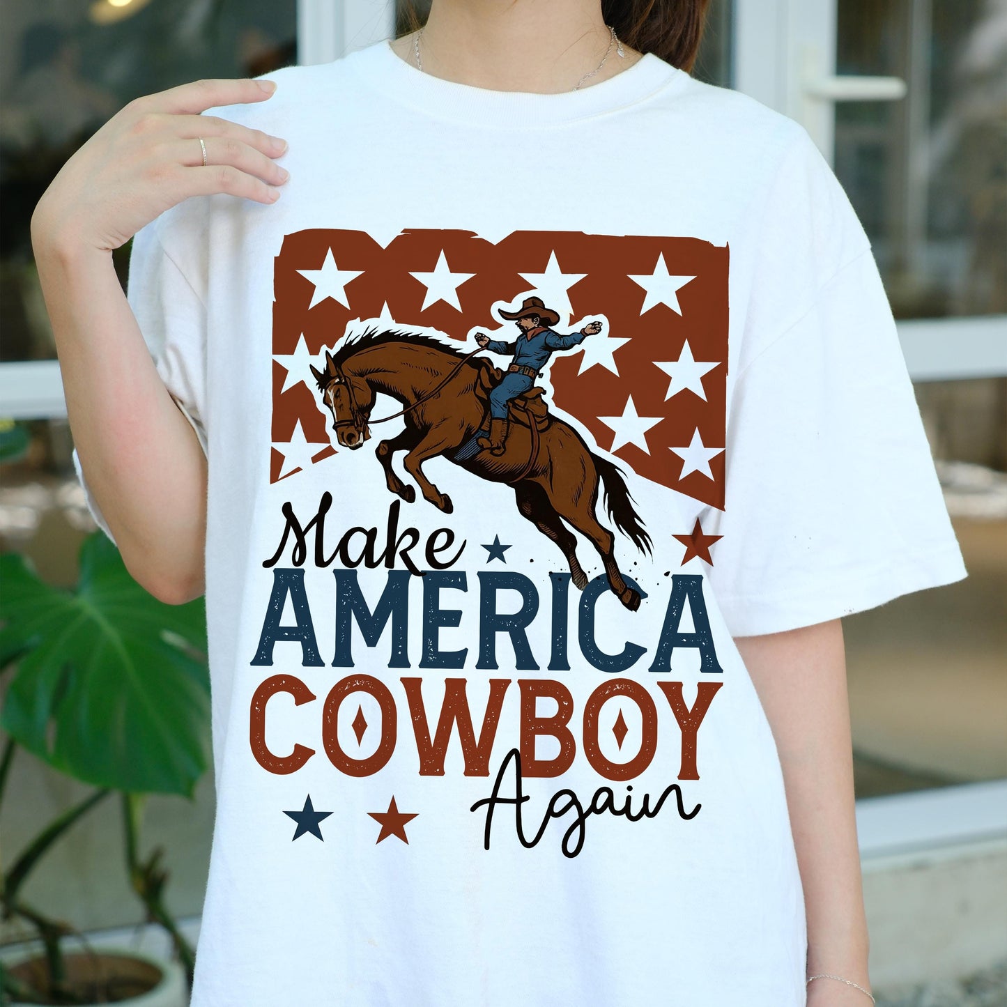 Make America Cowboy Again Shirt, Patriotic Western Tee, Funny 4th of July Rodeo Shirt, USA Country Pride T-Shirt, Rustic Cowboy Gift