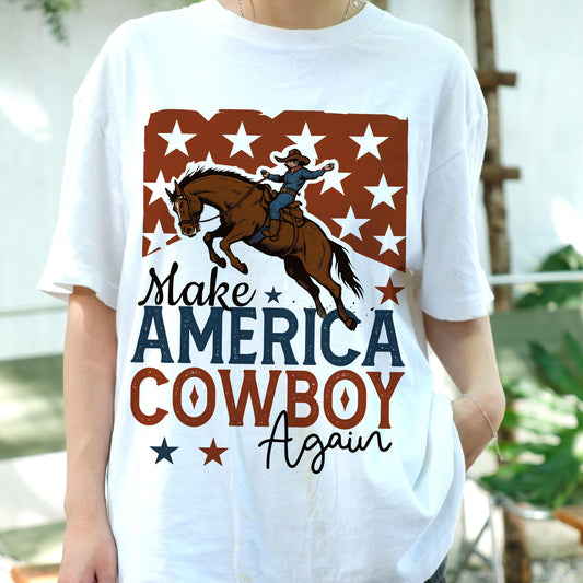 Make America Cowboy Again Shirt, Patriotic Western Tee, Funny 4th of July Rodeo Shirt, USA Country Pride T-Shirt, Rustic Cowboy Gift