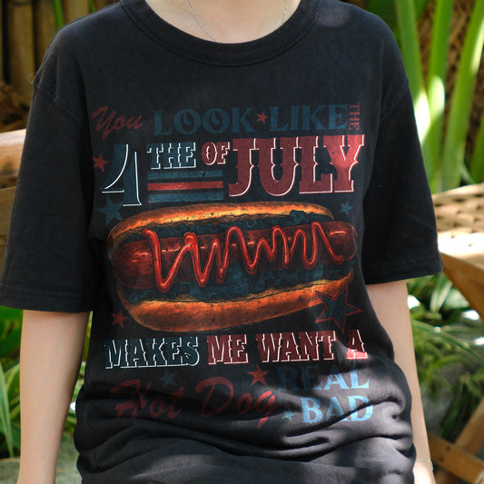 You Look Like the 4th of July Shirt, Funny Hot Dog Graphic Tee, Patriotic Cookout T-Shirt, BBQ Summer Foodie Shirt, USA Party Outfit