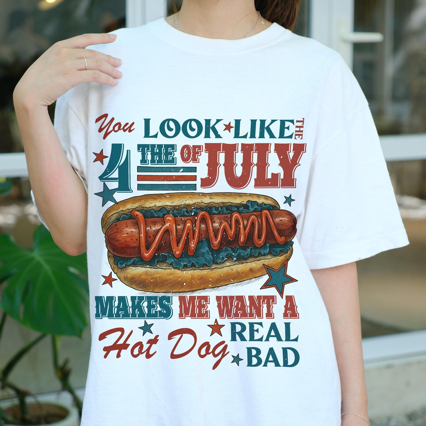 You Look Like the 4th of July Shirt, Funny Hot Dog Graphic Tee, Patriotic Cookout T-Shirt, BBQ Summer Foodie Shirt, USA Party Outfit